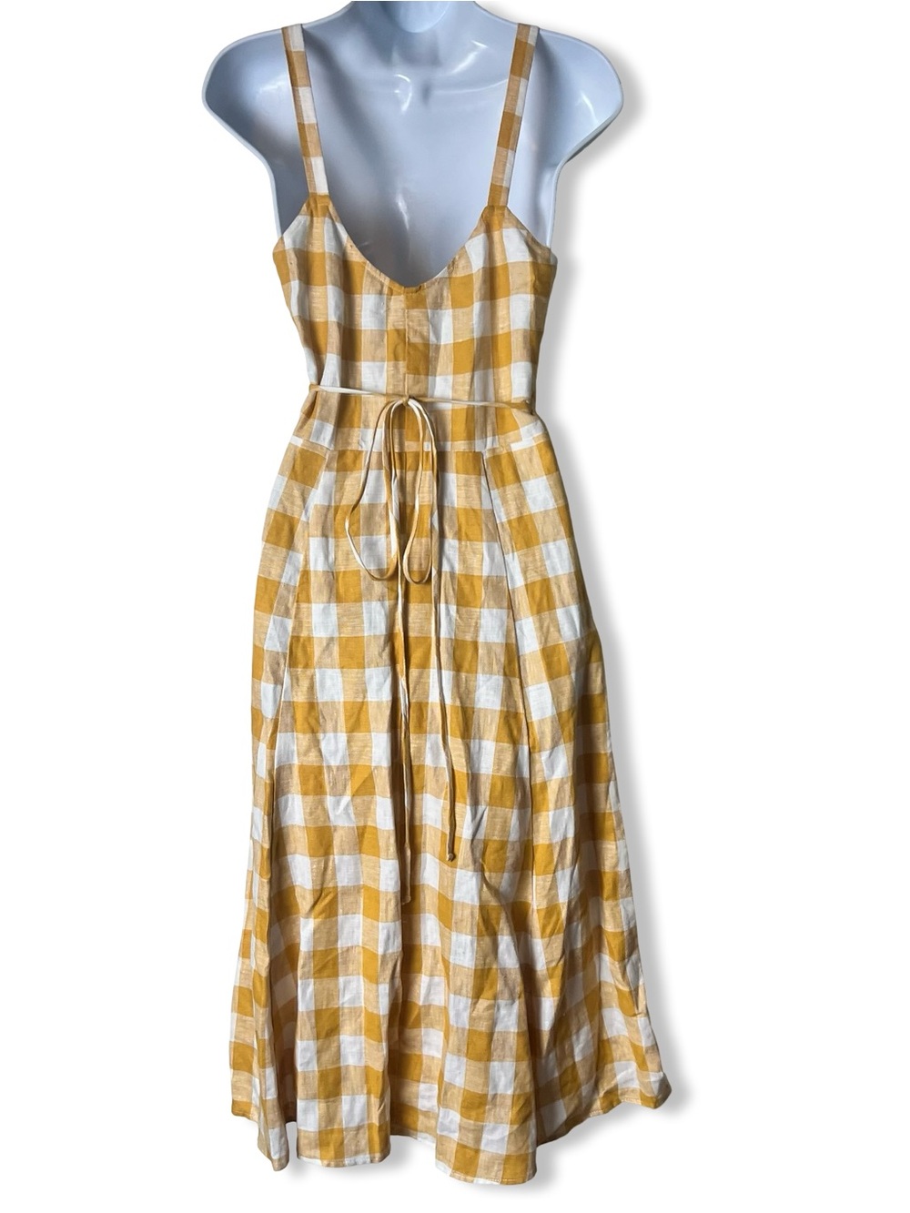 Reformation Beverley Gingham Linen V-Neck Wrap Midi Sun Dress Sz S - Picture 2 of 8